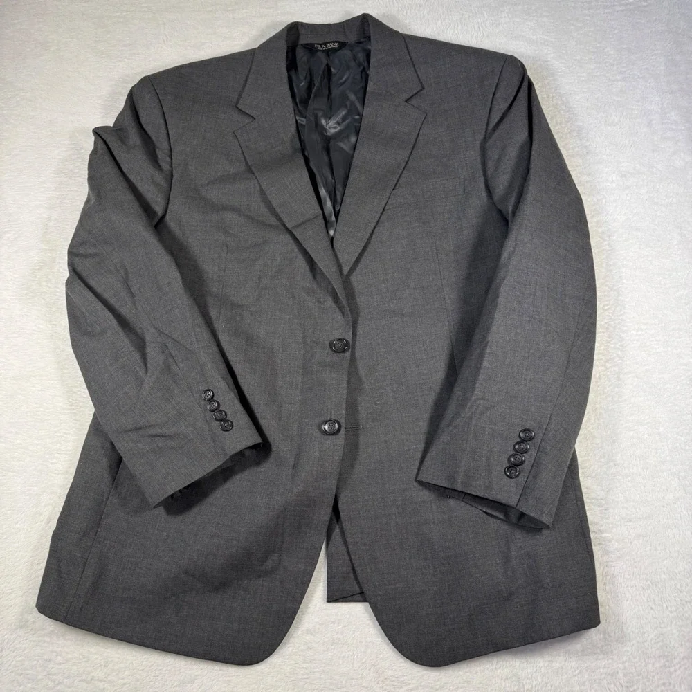 Jos A Bank Suit Blazer Mens 46R Gray   100% Wool 2-Button Single Vent Sport Coat